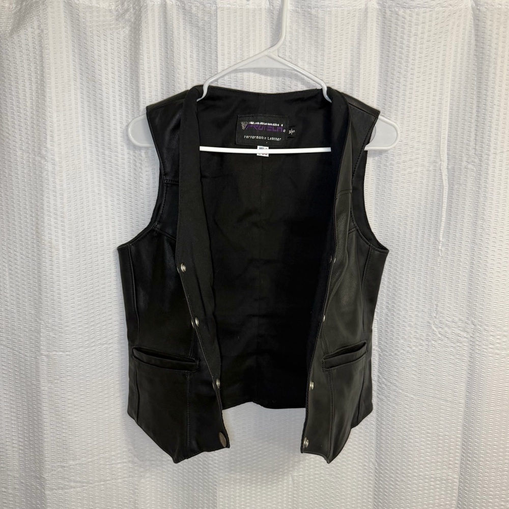 Protech Performance Leather Vest USA Made Women's S Buffalo Nickel Snaps Vintage - Picture 2 of 8
